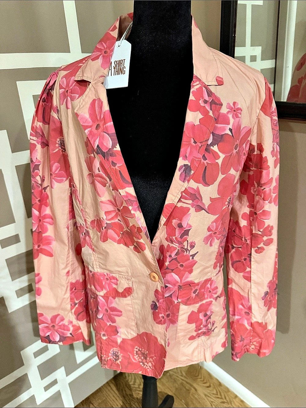 A Shirt Thing 24-811-XL Floral Parchute Tan Floral Blazer in Pink & Tan Size